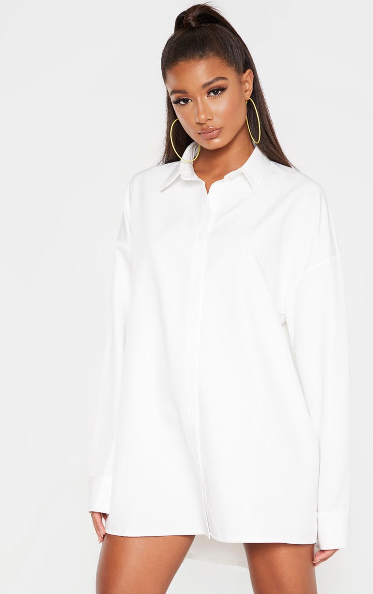 White Oversized Long Line Shirt