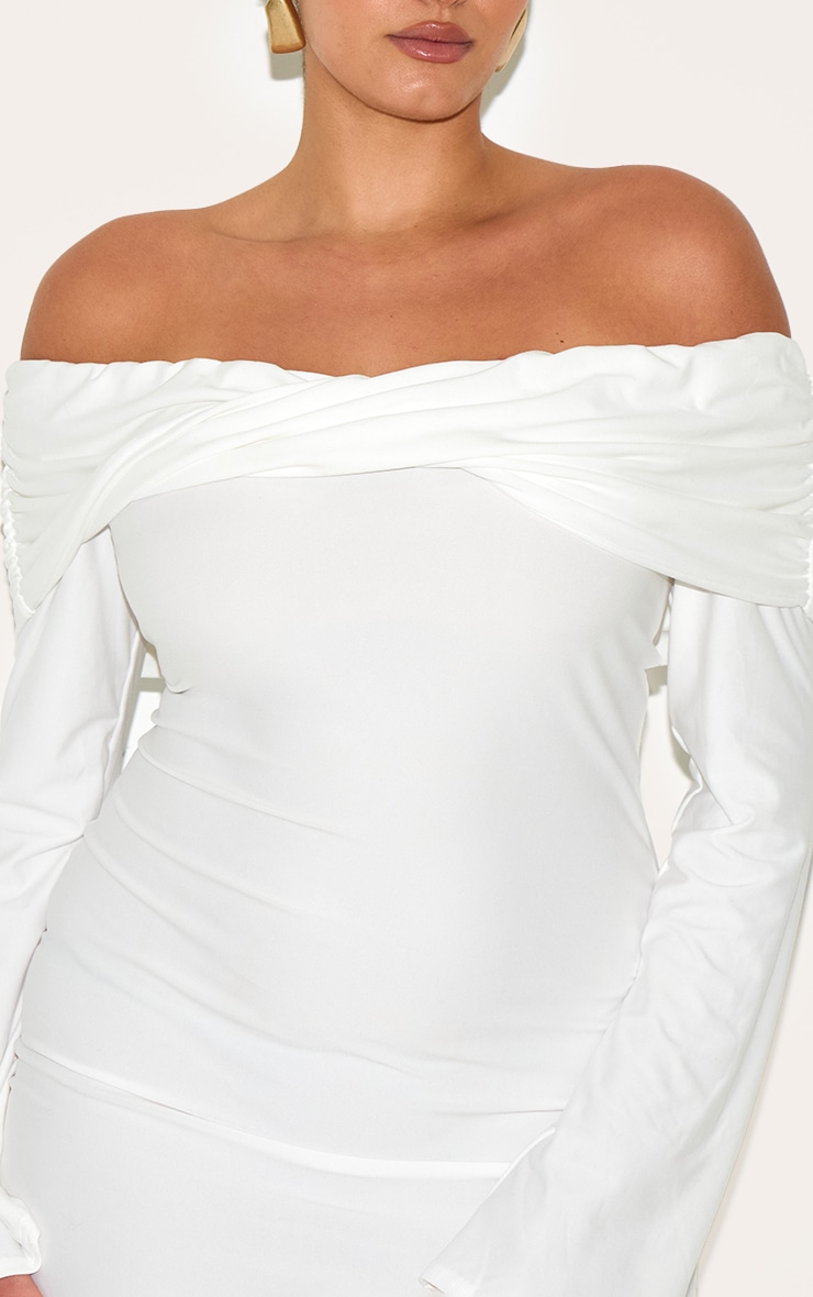Plus White Soft Touch Twist Detail Bardot Bodycon Dress image 4