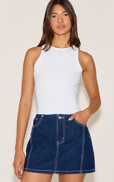 Indigo Contrast Stitch No Waistband Denim Mini Skirt