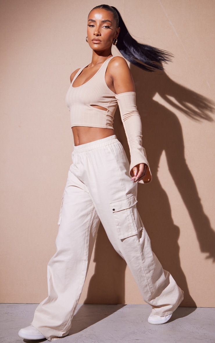 Stone Rib Cold Shoulder Cut Out Crop Top image 3