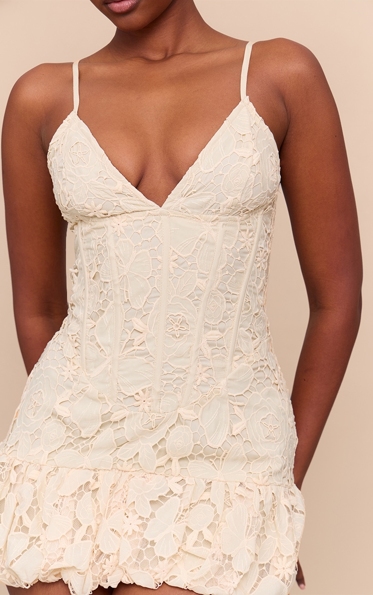 Butter Yellow Floral Cup Detail Extreme Puffball Hem Dress image 4