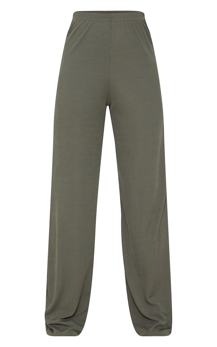 Tall Olive Ribbed Wide Leg Trousers image 5