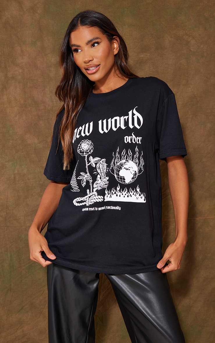 Black Gothic Print New World T Shirt image 3