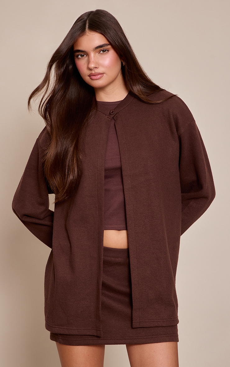 Dark Brown Super Soft Split Front Boxy Cardigan image 1