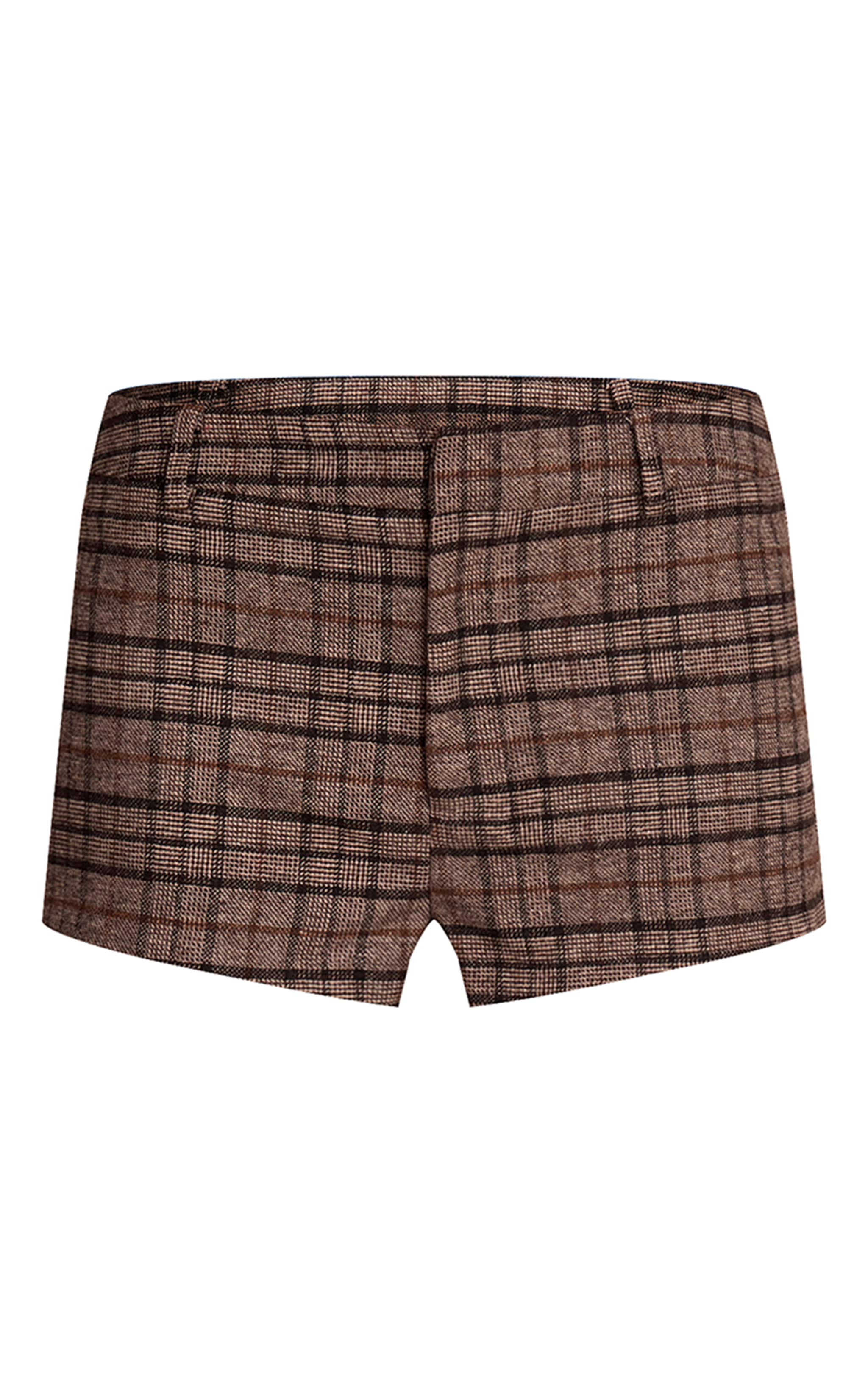 Brown Check Print Mid Rise Hot Pants image 6
