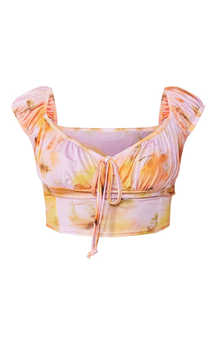 Pink Floral Printed Slinky Ruched Bust Top image 1