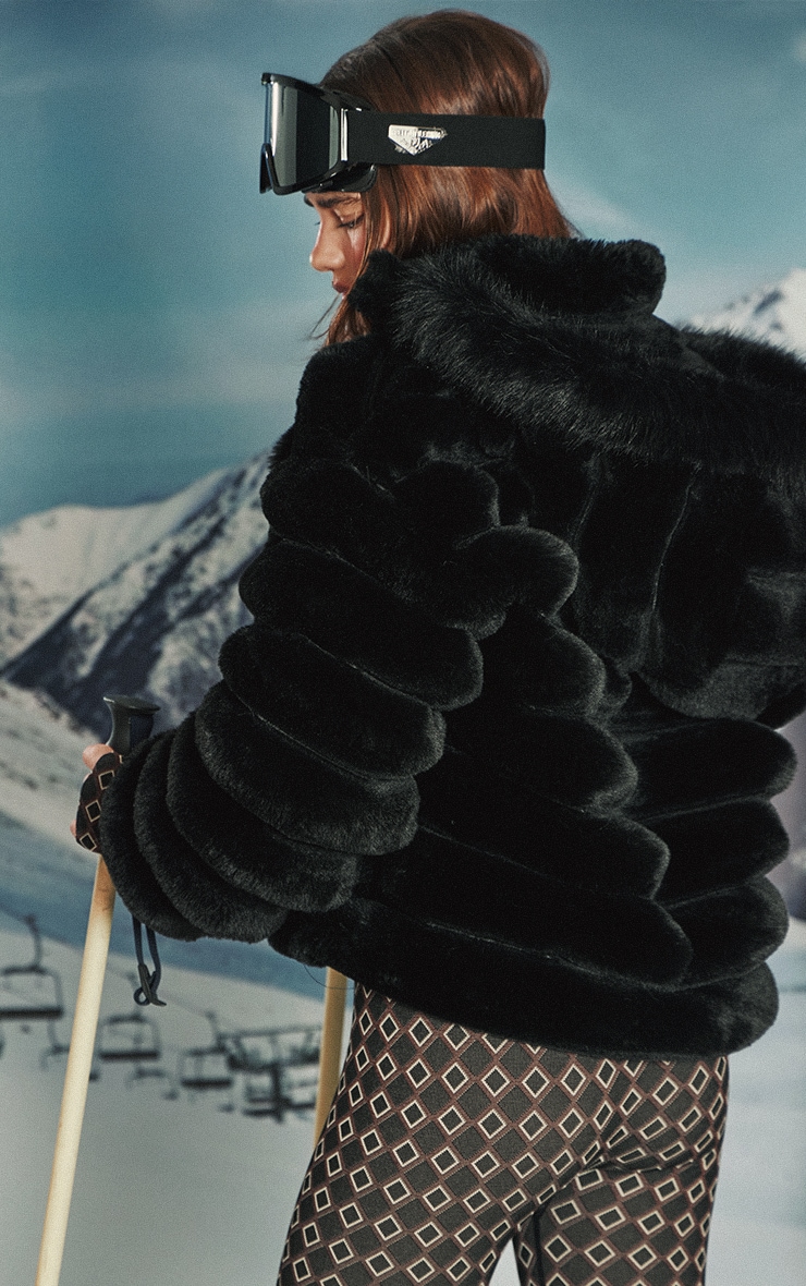 Black Panelled Faux Fur Coat image 2