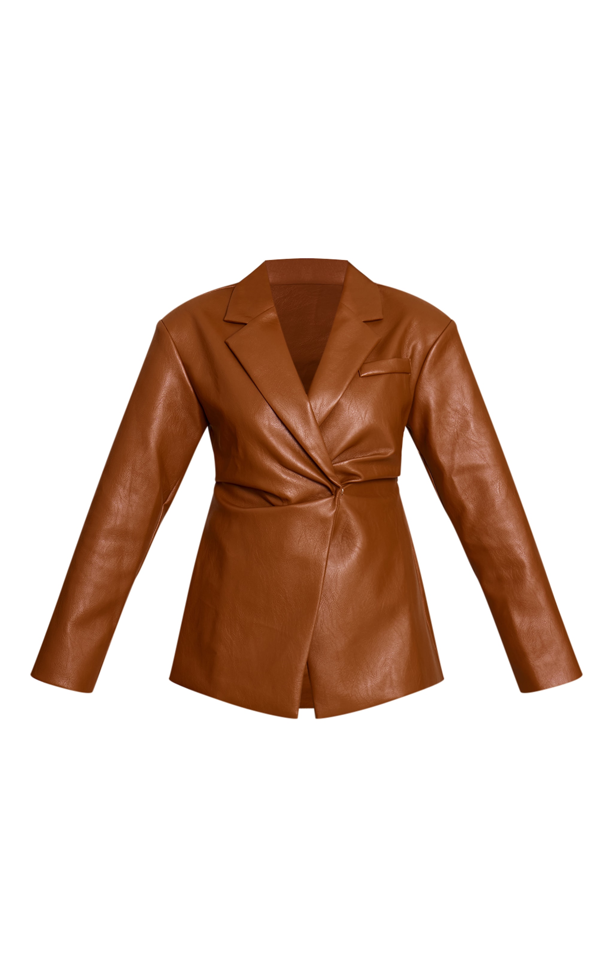 Tan Faux Leather Cinch Waist Blazer image 5