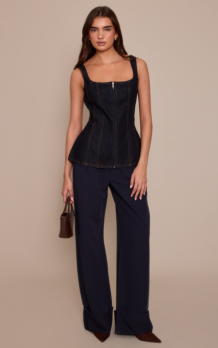 Indigo Seam Detail Zip Through Denim Corset image 3