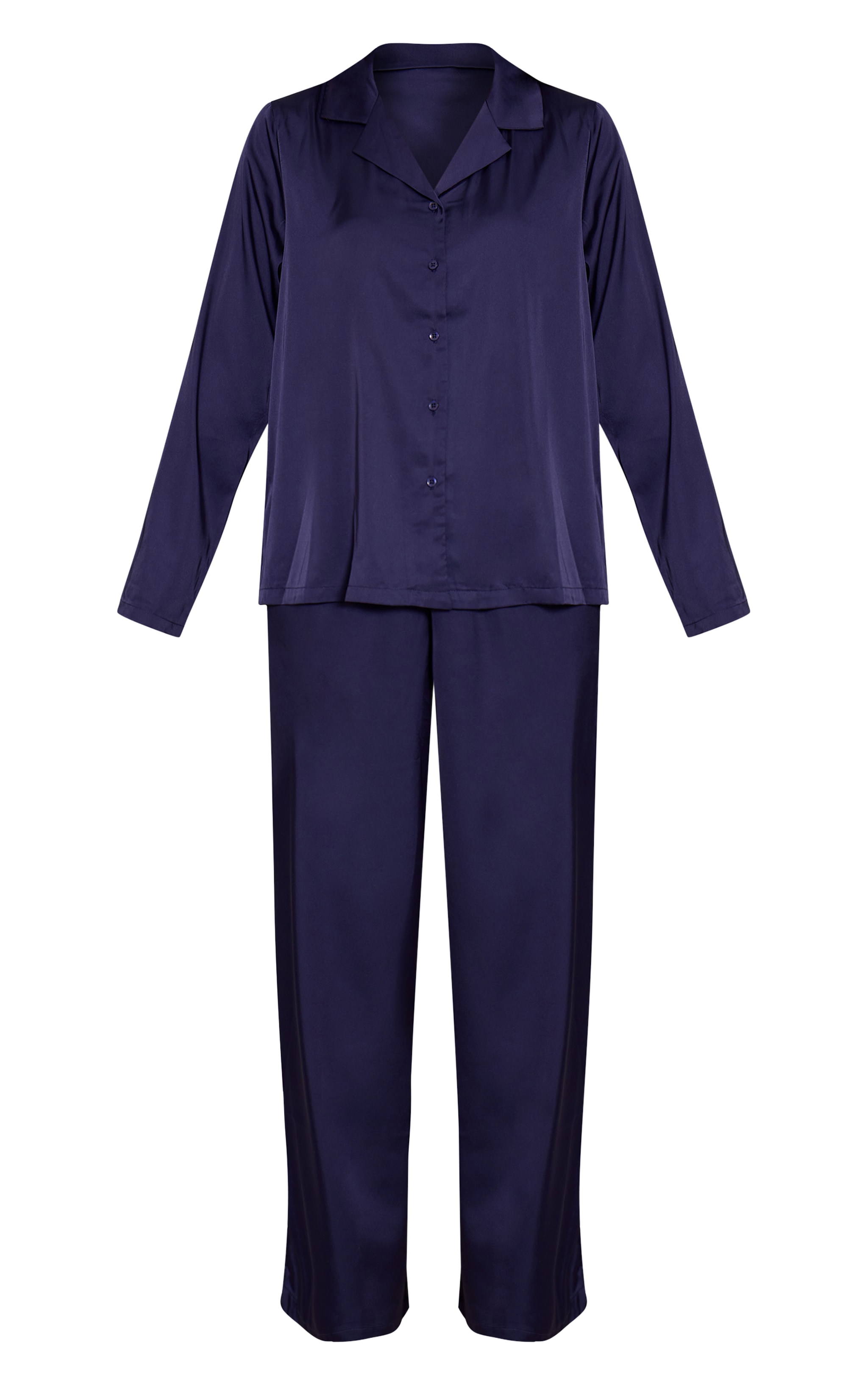 Navy Satin Long Sleeve Button Down Shirt PJ Set image 5