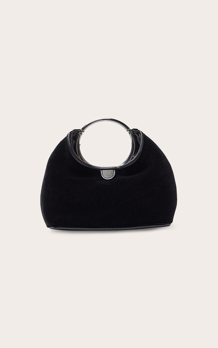 Black Velvet Grab Handle Clutch Bag image 2