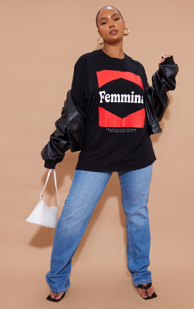 Plus Black Femmina Print T-shirt image 3