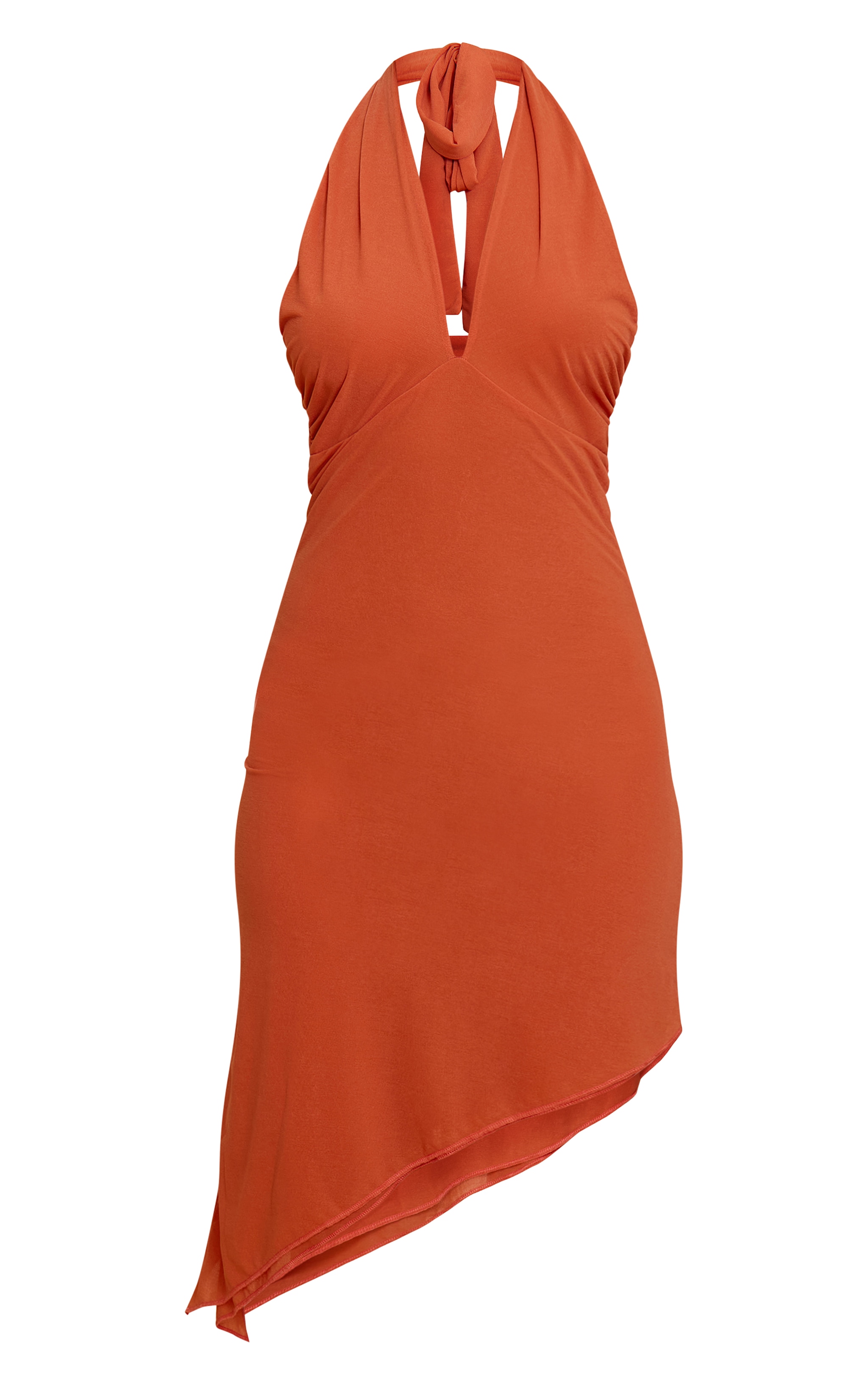 Robe en mousseline de soie doublée rouille à décolleté et ourlet mouchoir image 5