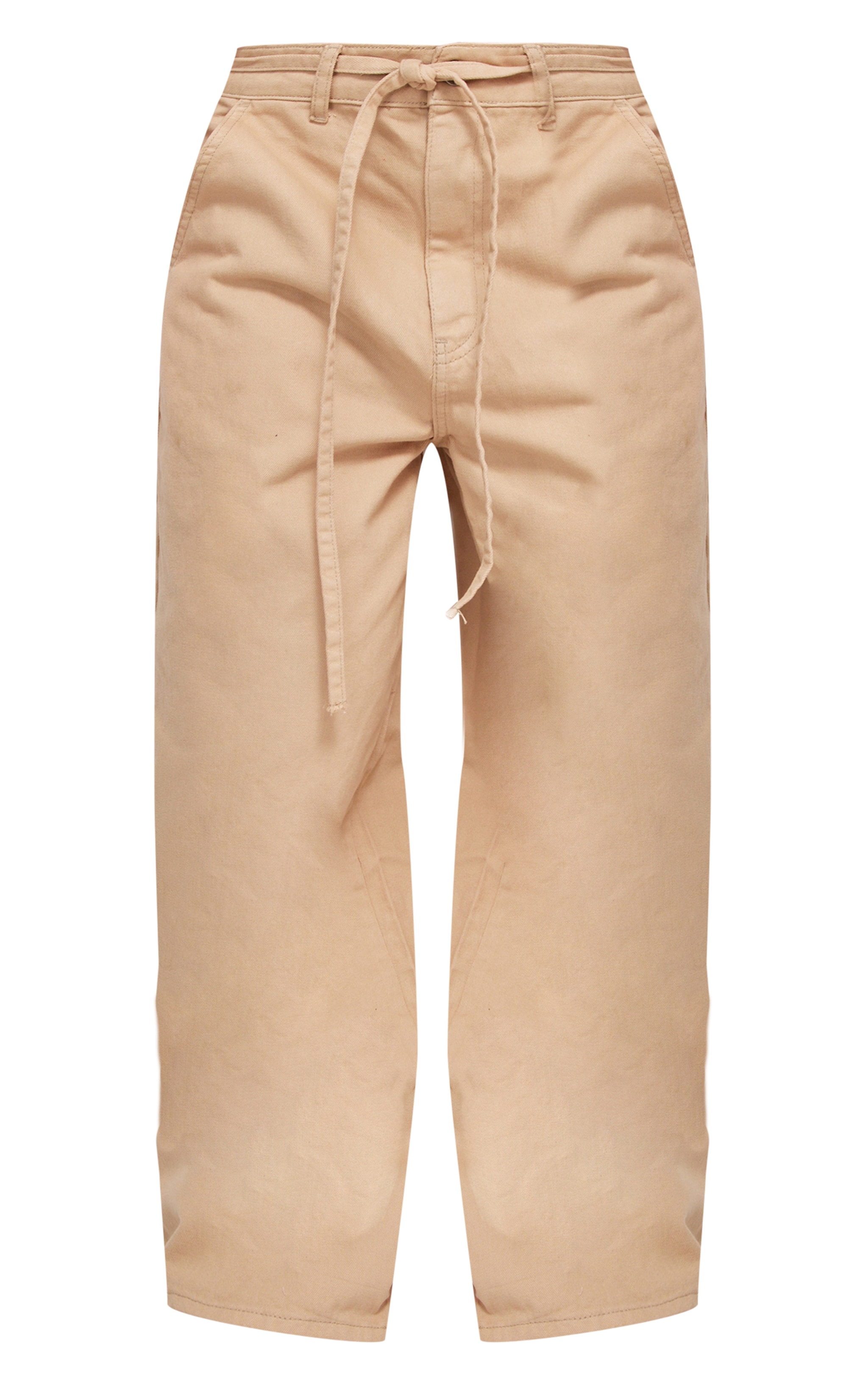 Taupe Tie Waistband Detail Wide Leg Jeans image 5