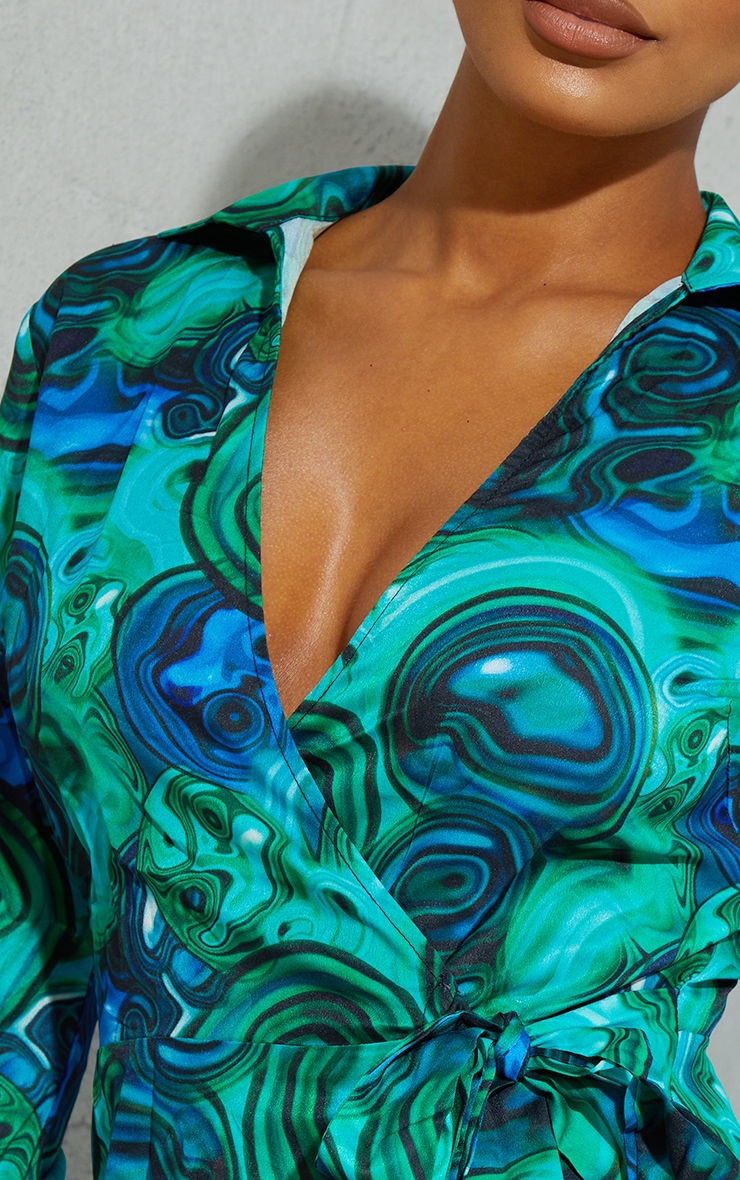 Blue Marble Print Wrap Collared Playsuit image 4