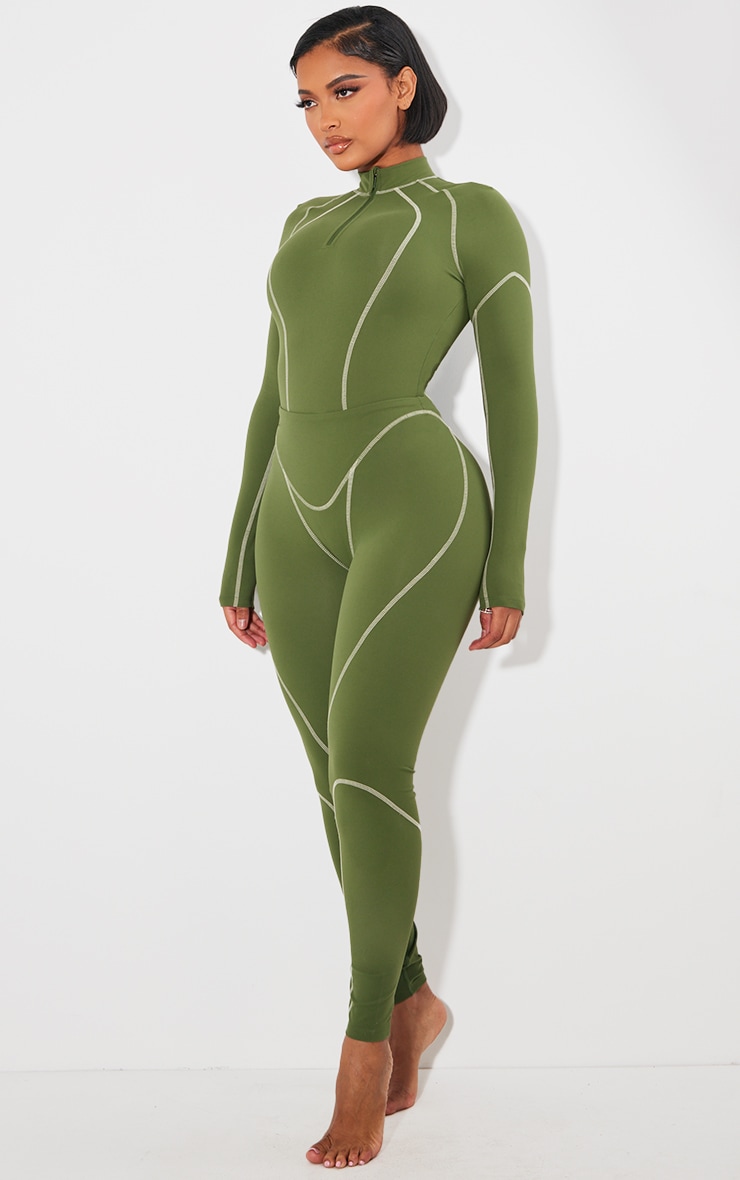 Shape Khaki Sculpted Contrast Stitch Long Sleeve Bodysuit image 3