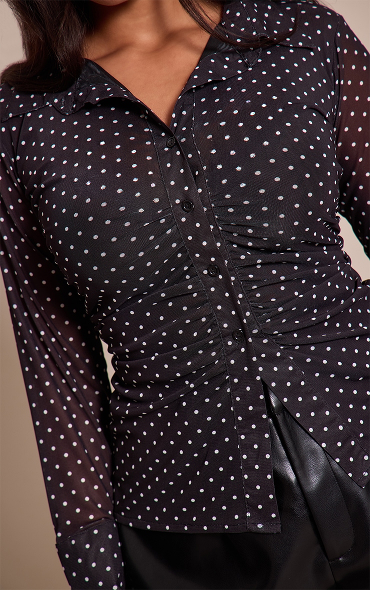 Shape Black Polka Dot Ruched Front Mesh Shirt image 4