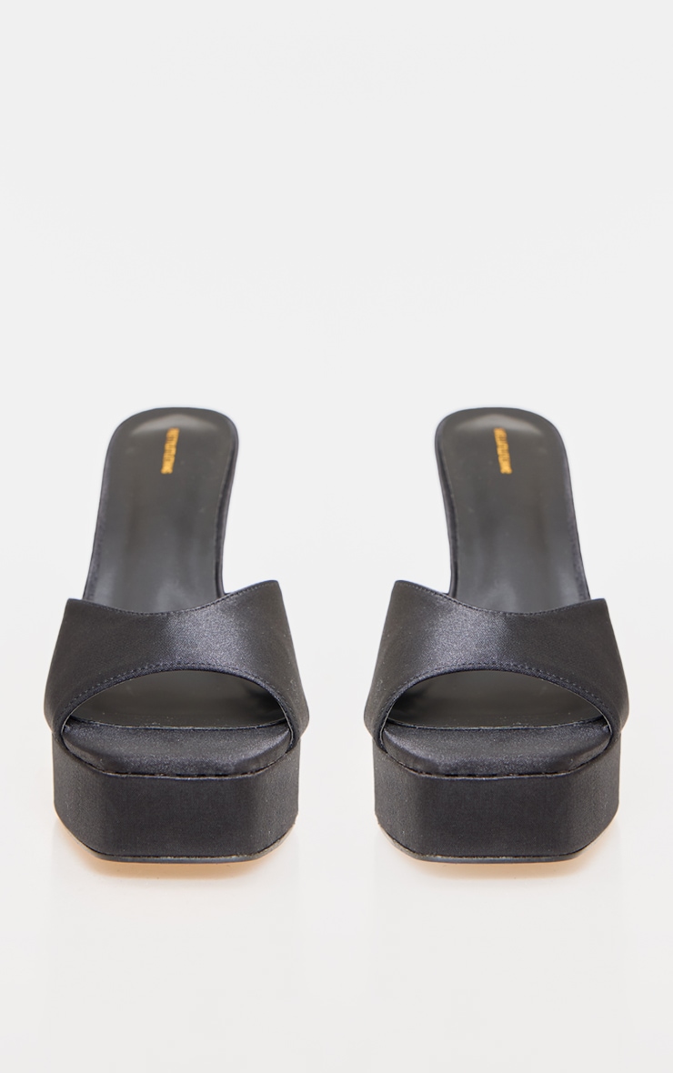 Black Satin Diamante Ankle Strap High Platform Heeled Sandals image 3