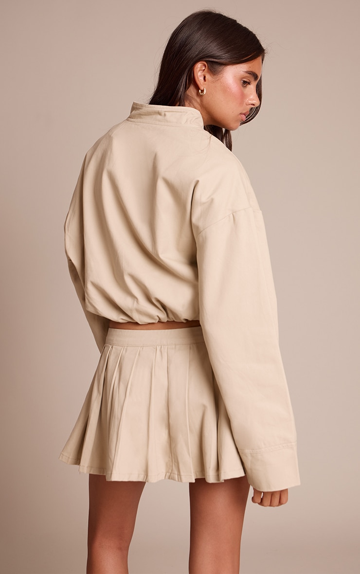 Sand Bubble Hem Denim Cropped Bomber Jacket image 2