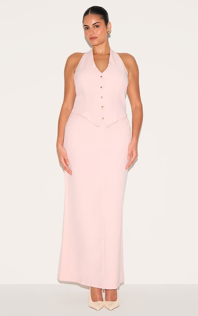 Plus Jupe de tailleur longue tissée rose clair