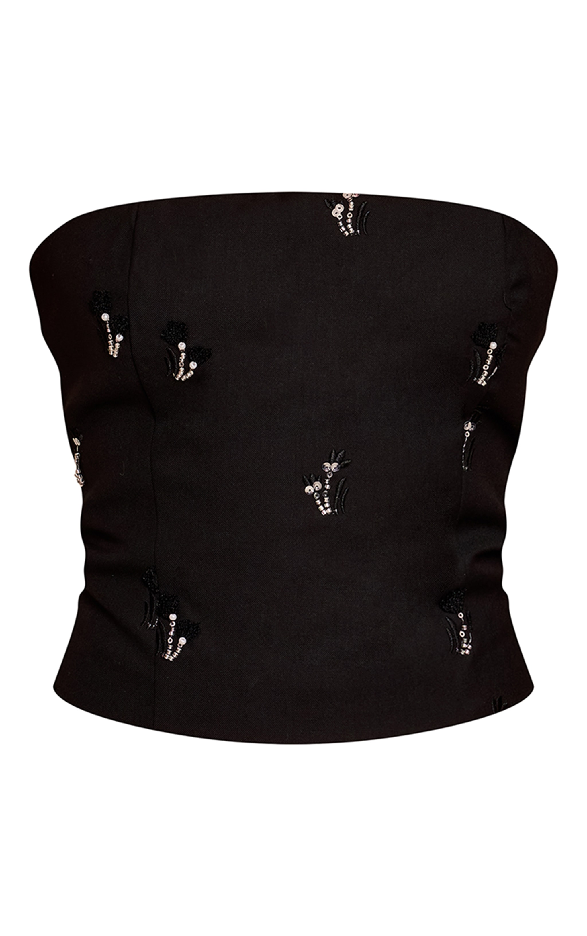 Black Woven Embroidered Sequin Detail Corset Top image 5