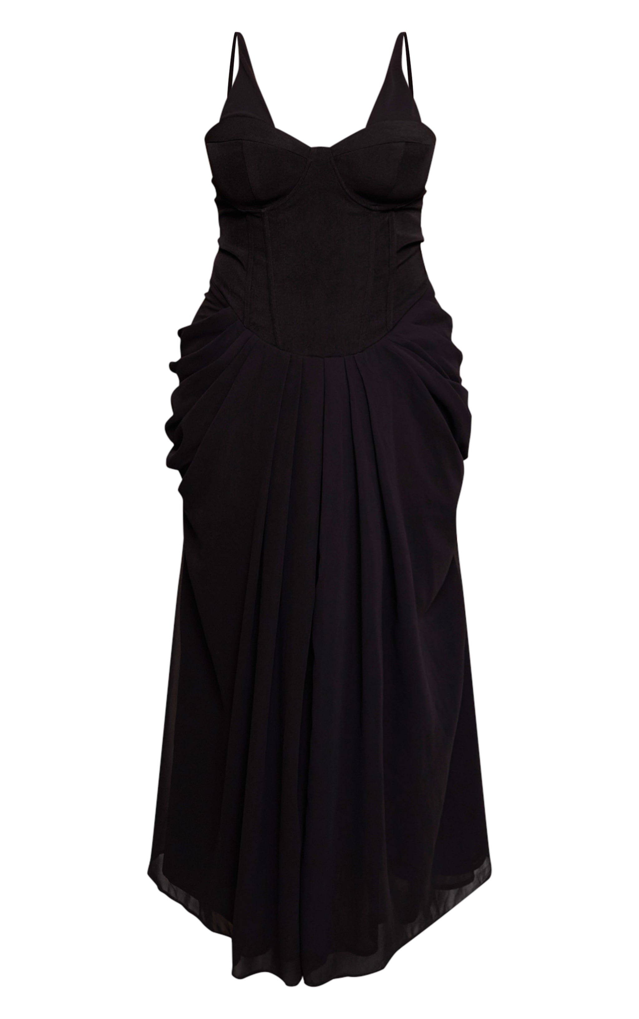 Plus Black Chiffon Drape Detail Corset Midi Dress image 5