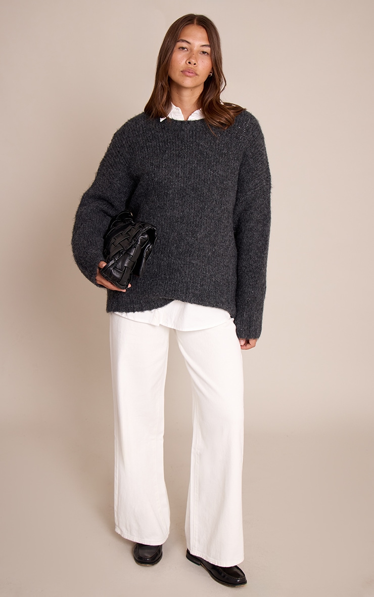 Charcoal Rib Detail Oversized Sweater image 3