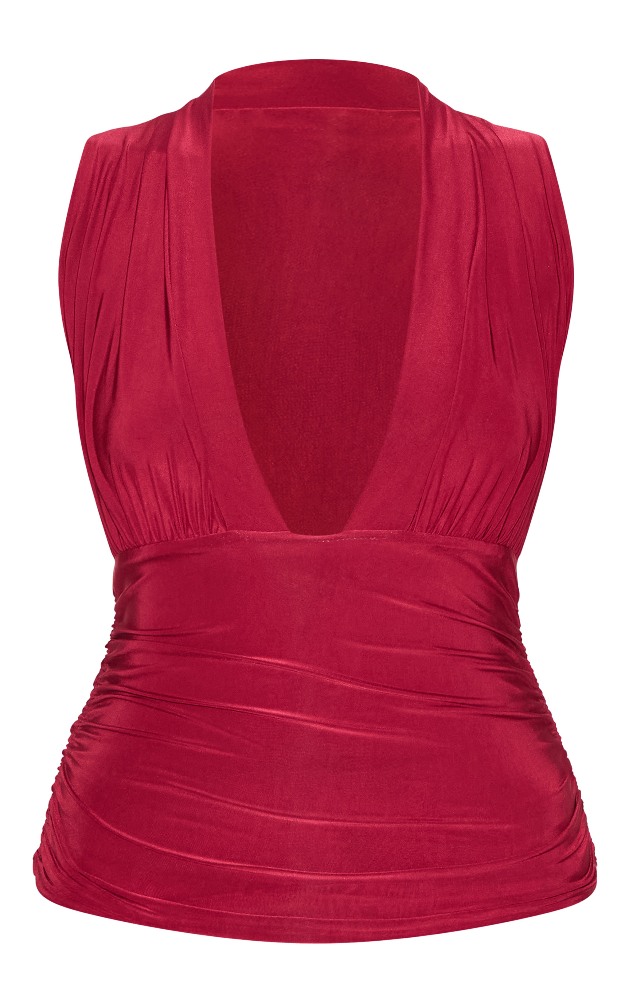 Top moulant rouge profond mat froncé sans manches image 5