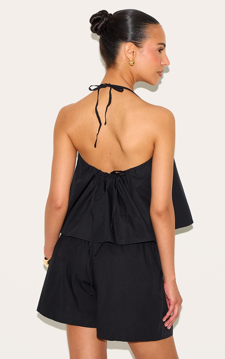 Petite Black Poplin Low Back Halterneck Top image 3
