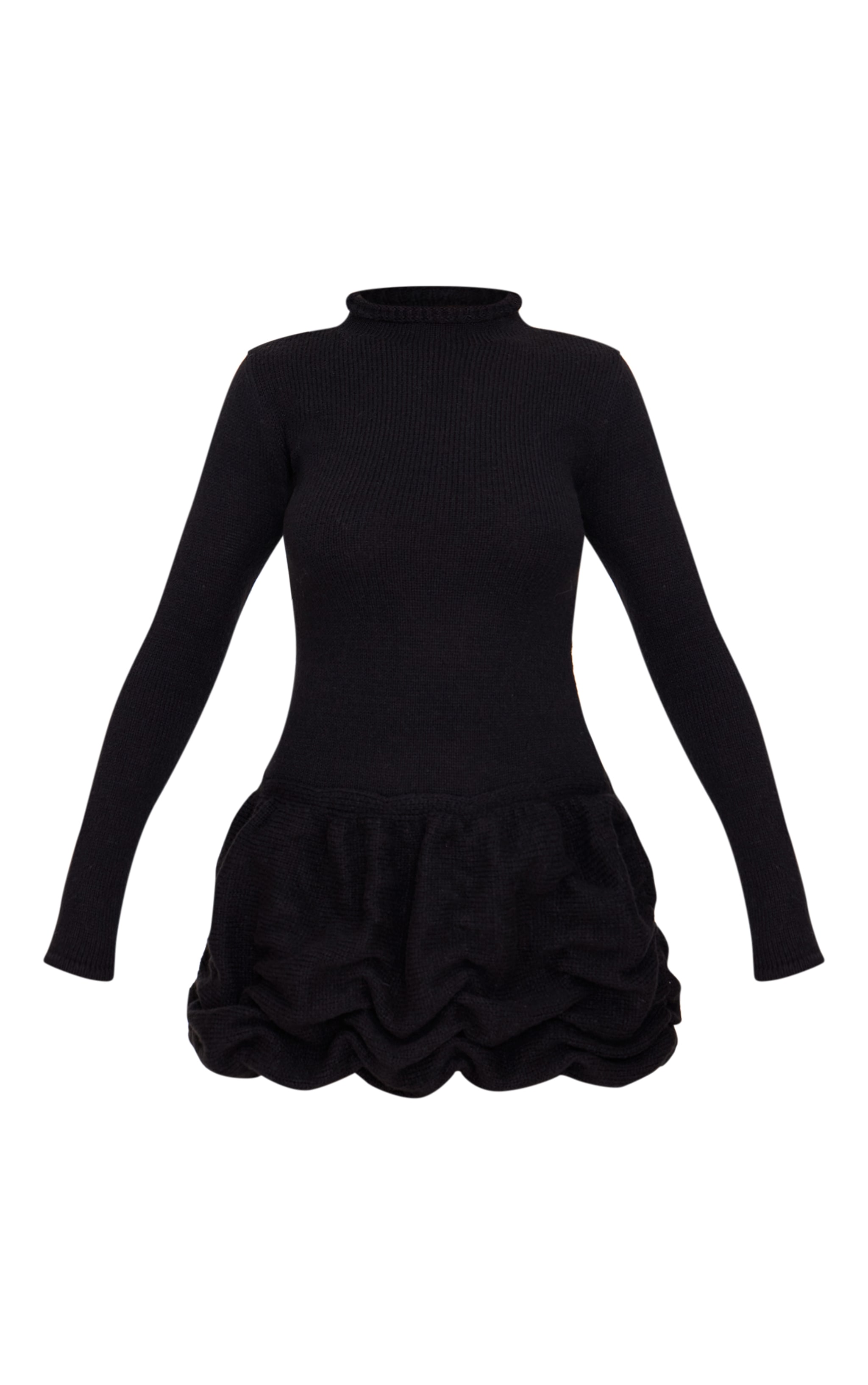 Black High Neck Knitted Puffball Mini Dress image 5