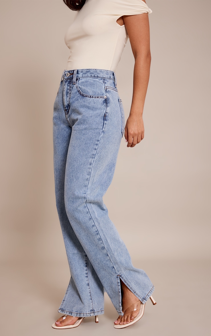 Petite Light Blue Split Hem Jean image 2