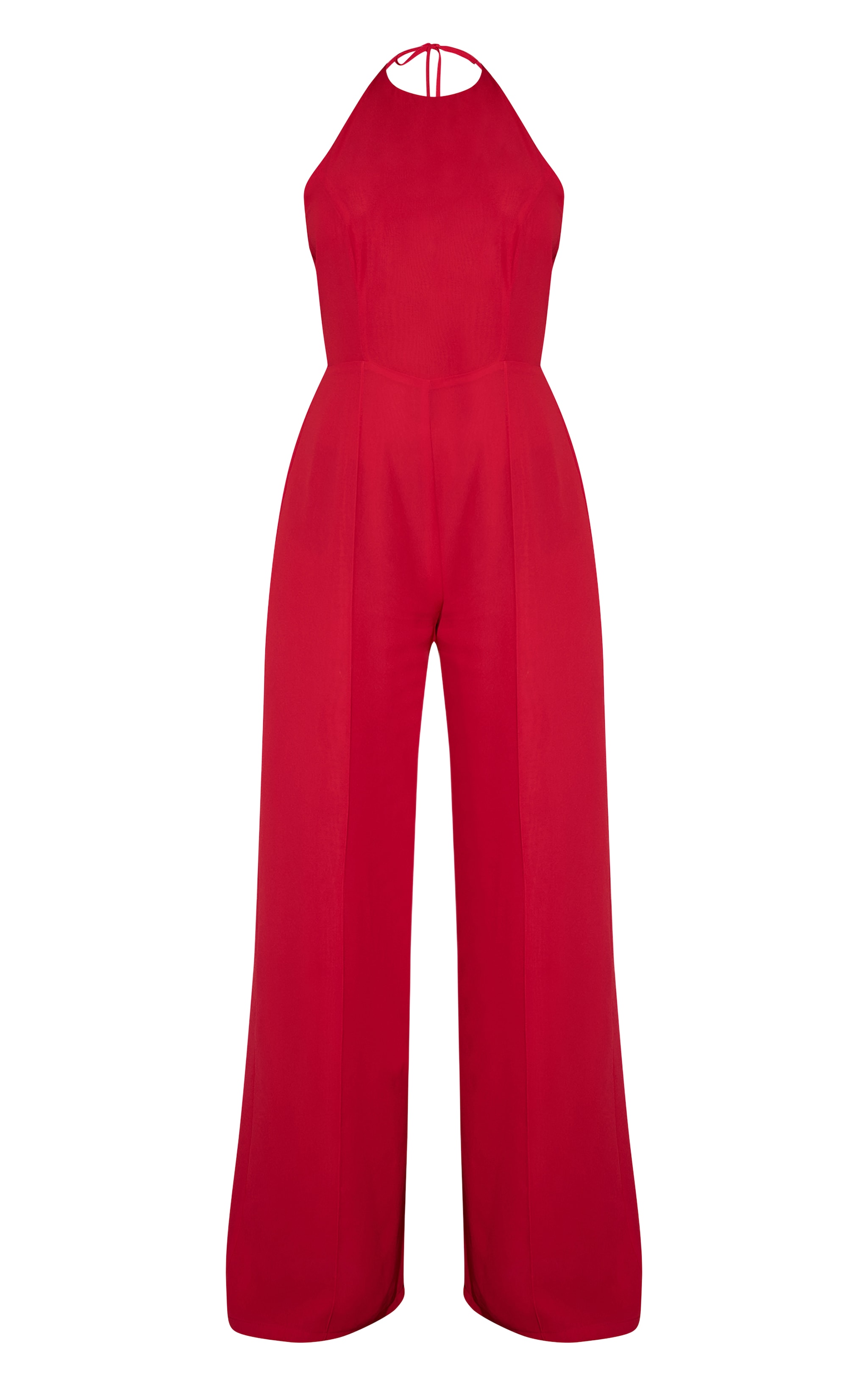 Red Chiffon Halterneck Straight Leg Jumpsuit image 5