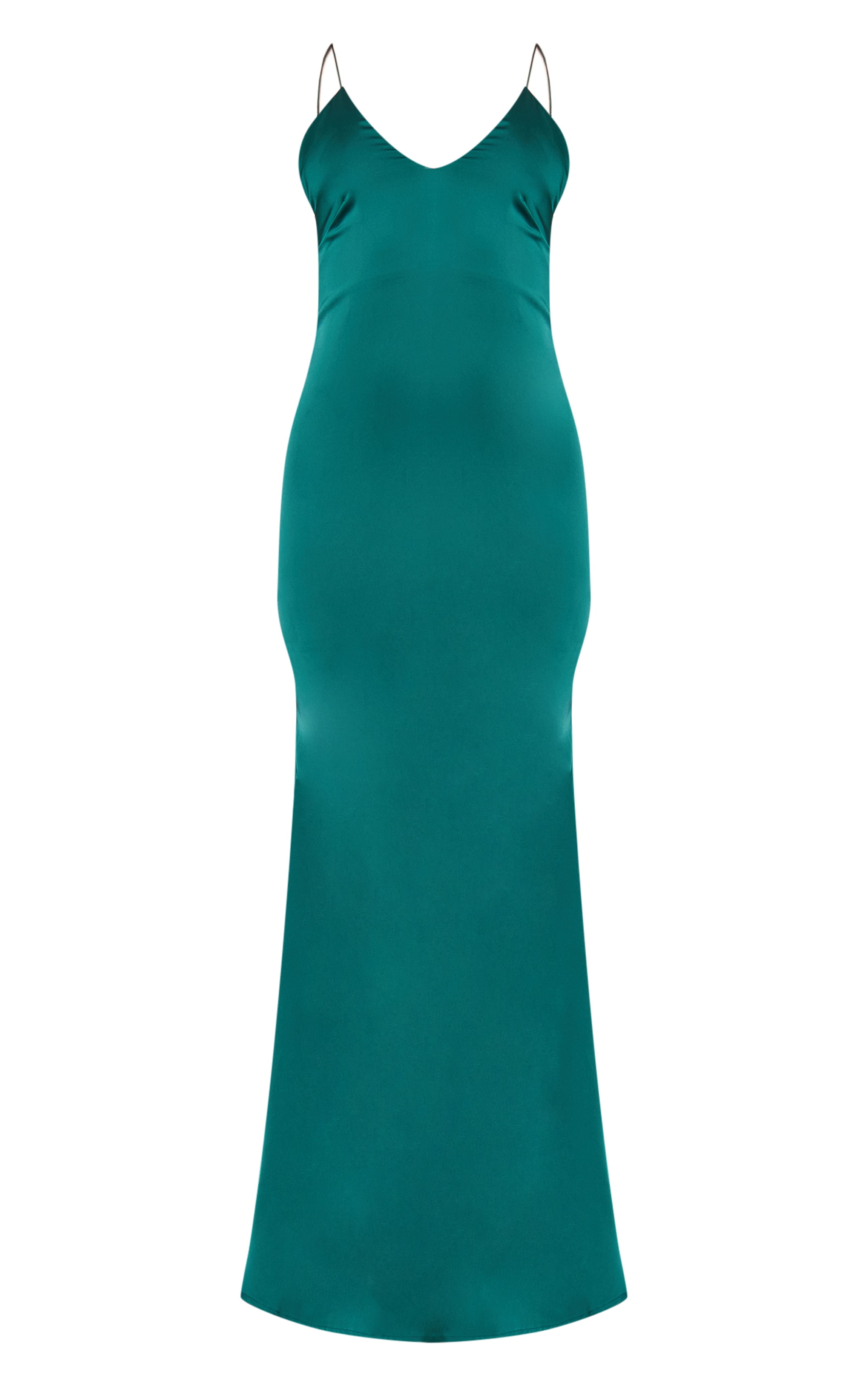 Emerald Green Satin V Neck Maxi Dress image 5