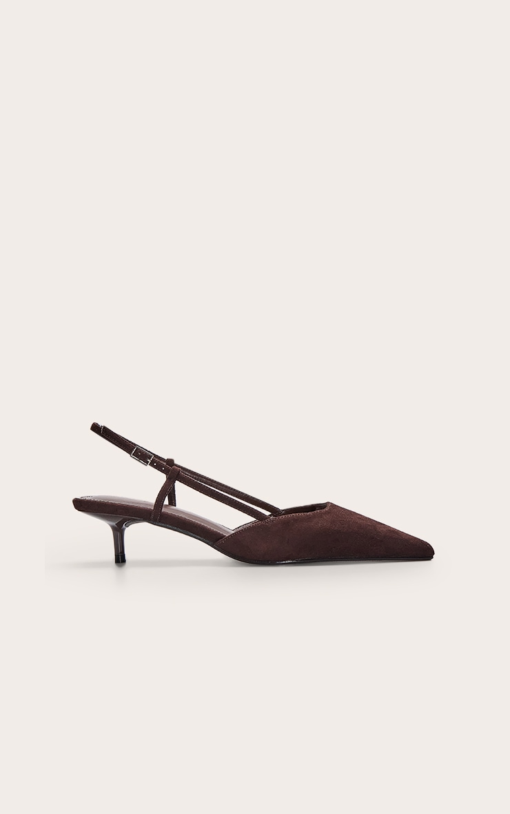 Chocolate Faux Suede Kitten Heel Sling Back Courts image 2