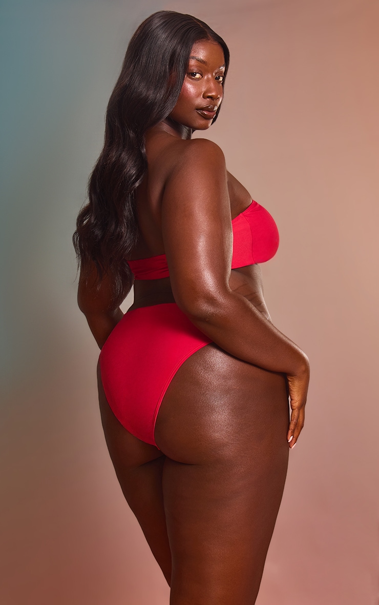 Plus Red Mix & Match High Waisted High Leg Bikini Bottoms image 2