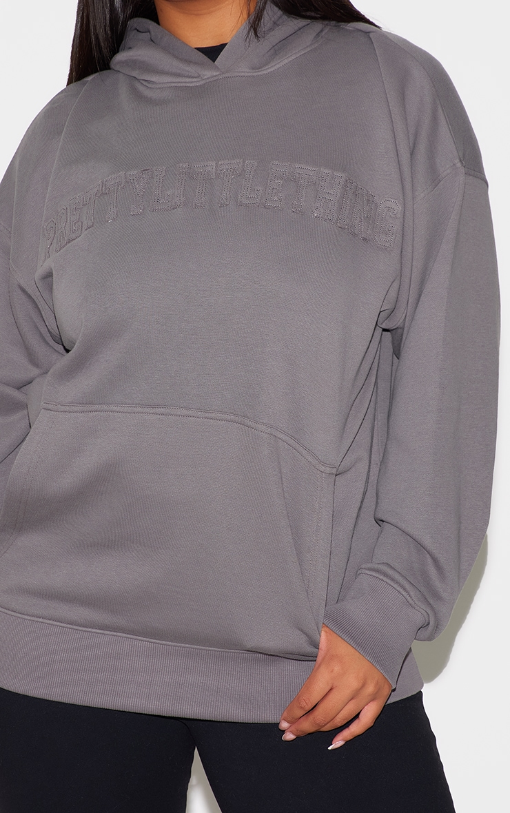 PRETTYLITTLETHING Plus Charcoal Applique Hoodie image 4
