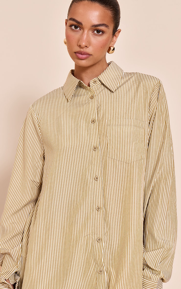 Olive Stripe Shoulder Pad Oversized Shirt image 4