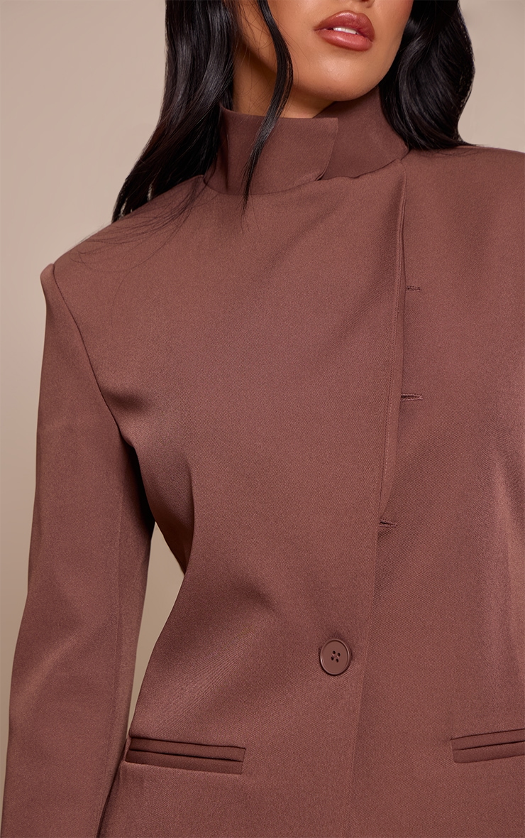 Chocolate Tailored Woven High Neck Blazer image 4