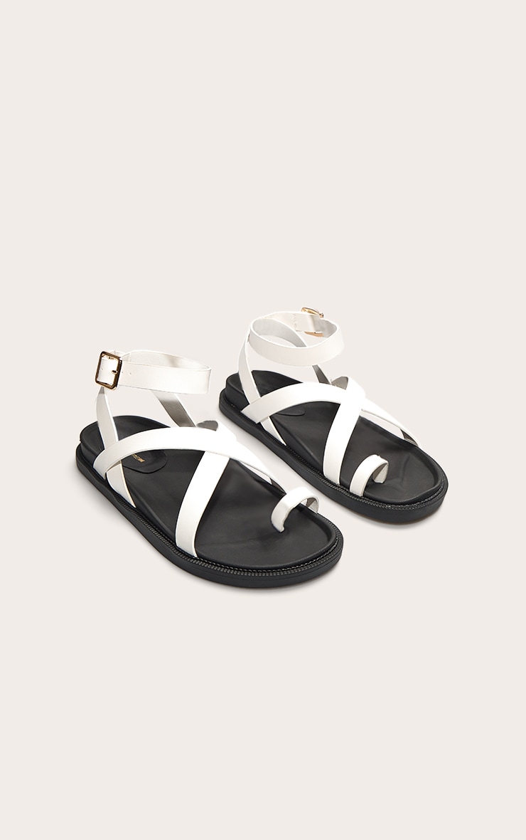 Sandales blanches à bride de cheville et semelle intérieure, bout arrondi, en PU image 2