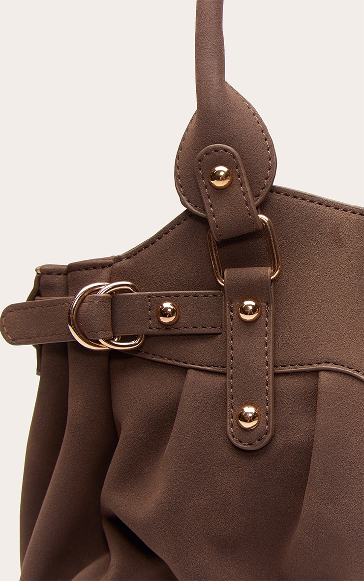 Sac à main en suédine chocolat froncé image 5