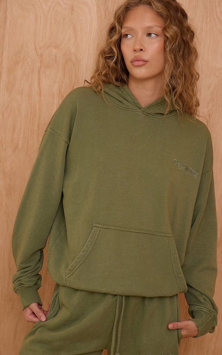PLT Sage Embroidered Acid Wash Loopback Pullover Hoodie image 1
