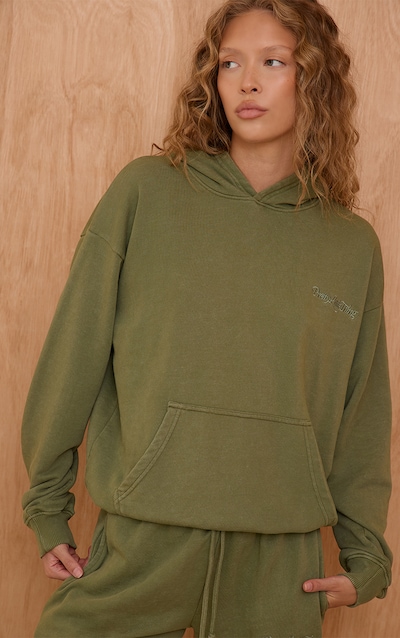 PLT Hoodie pullover tissé sauge acidulé à broderie