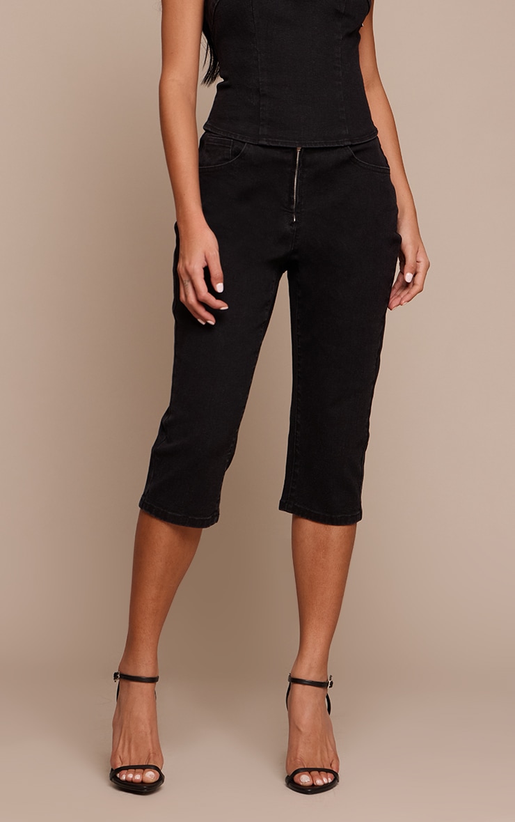Black Denim Low Rise Capri image 2