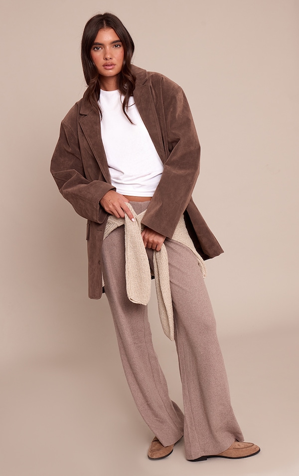 Light Brown Slouchy Thick Brushed Rib Pants