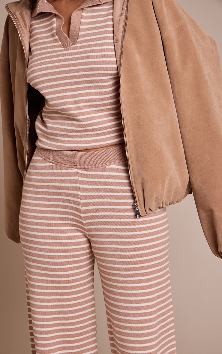 Petite Beige Striped Knitted Pants image 4