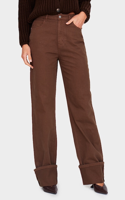 Tall Brown Wash Mid Rise Distressed Turn Up Hem Jeans