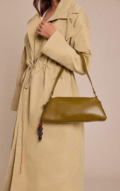 Olive PU Stone Trim Shoulder Bag