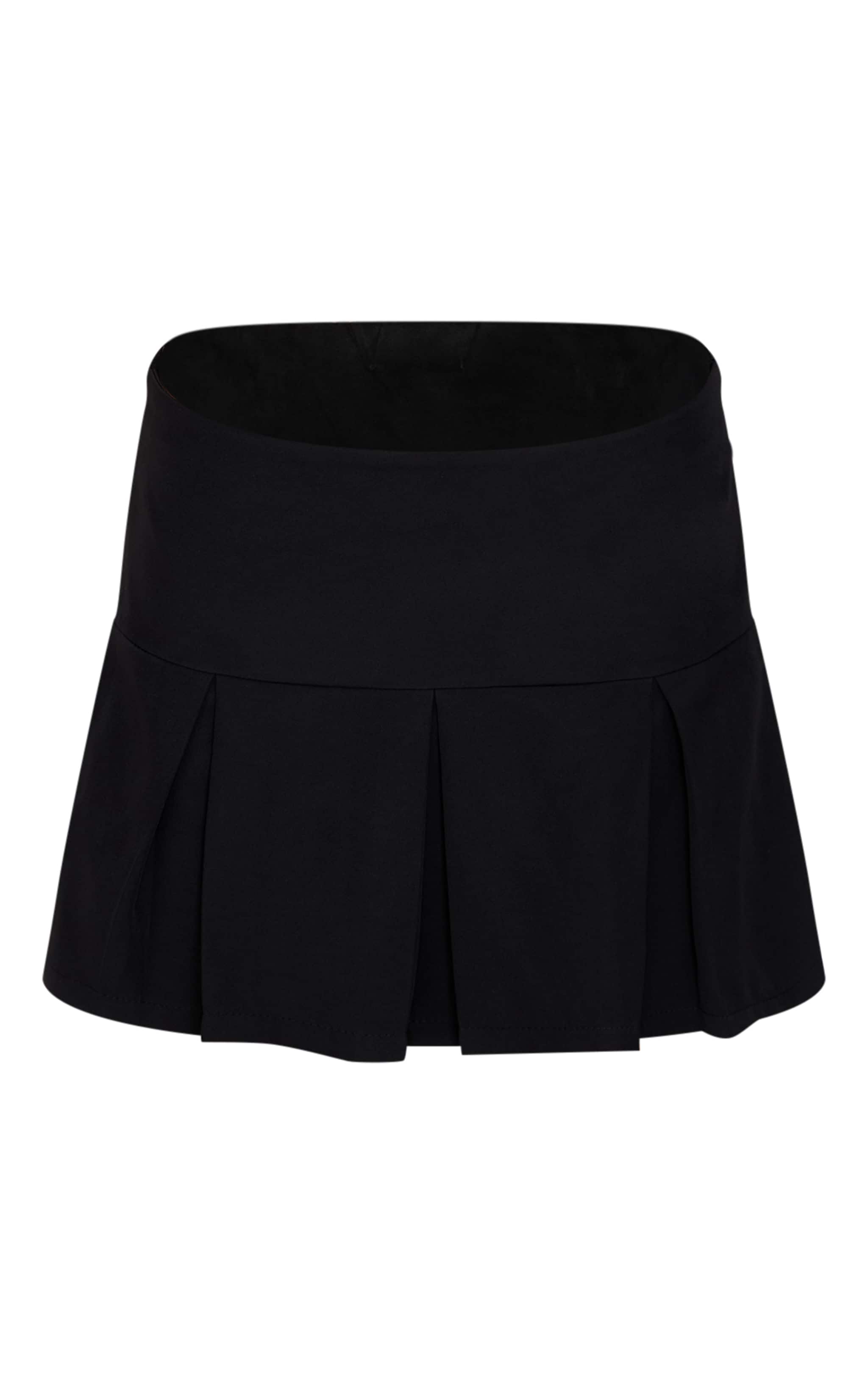 Black Tailored Woven Low Rise Pleated Micro Mini Skirt image 6