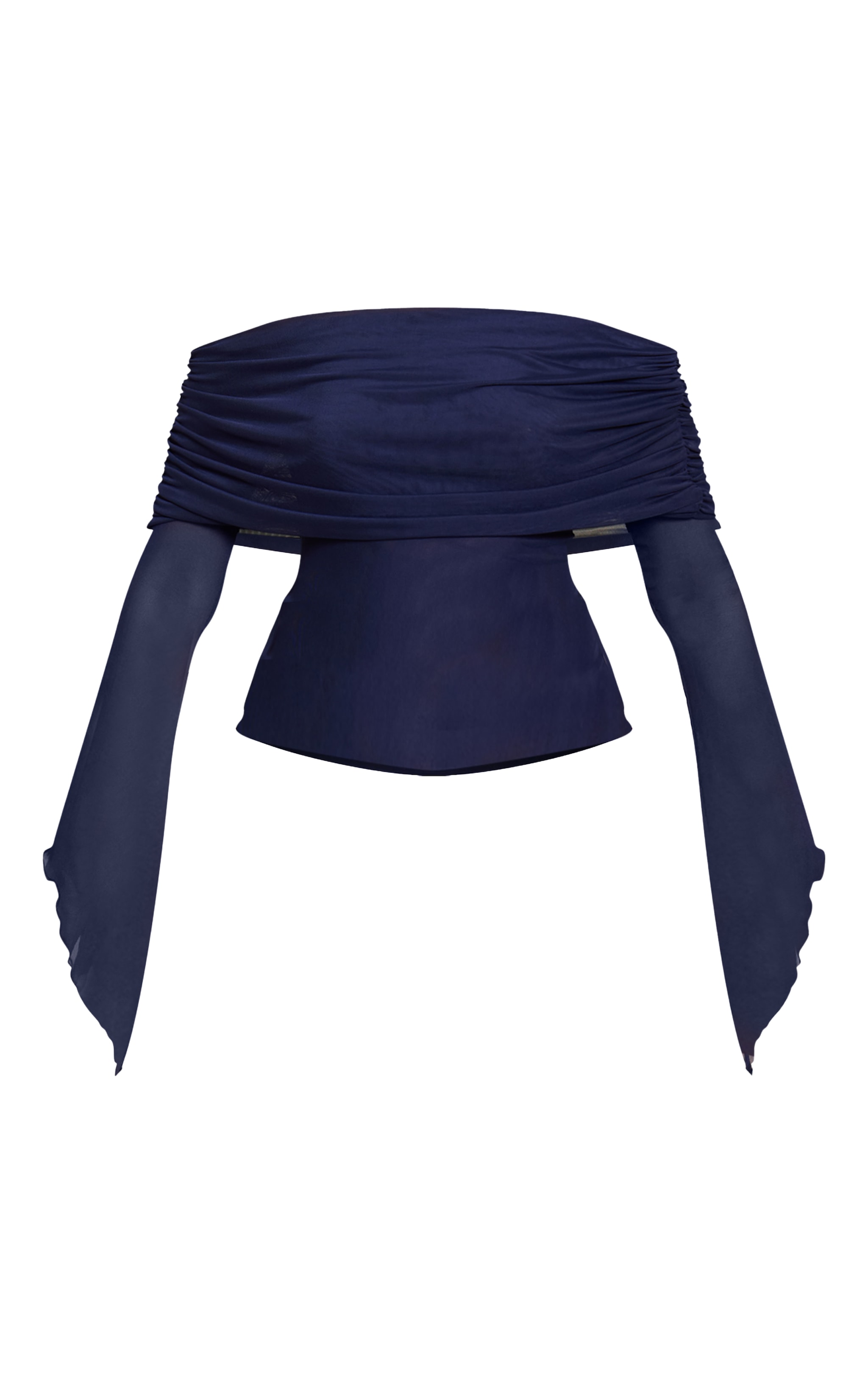 Navy Mesh Fold Over Extreme Sleeve Detail Top image 5