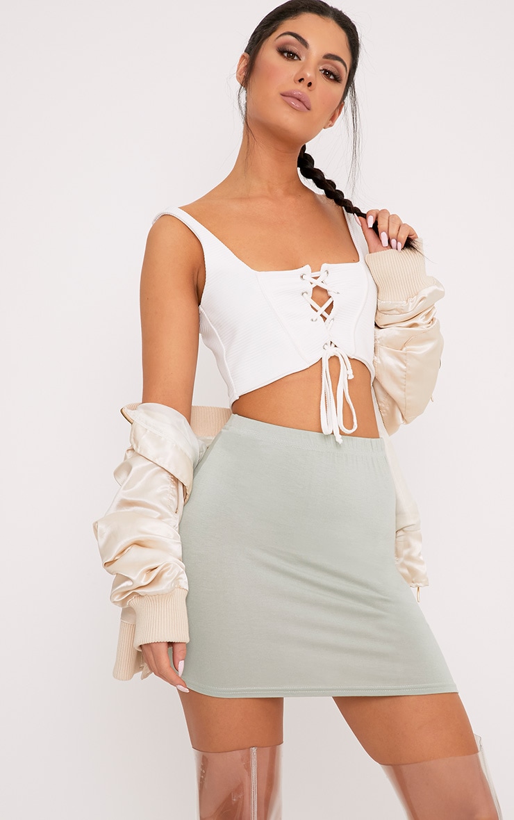 Basic Sage Green Jersey Mini Skirt Skirts PrettyLittleThing USA